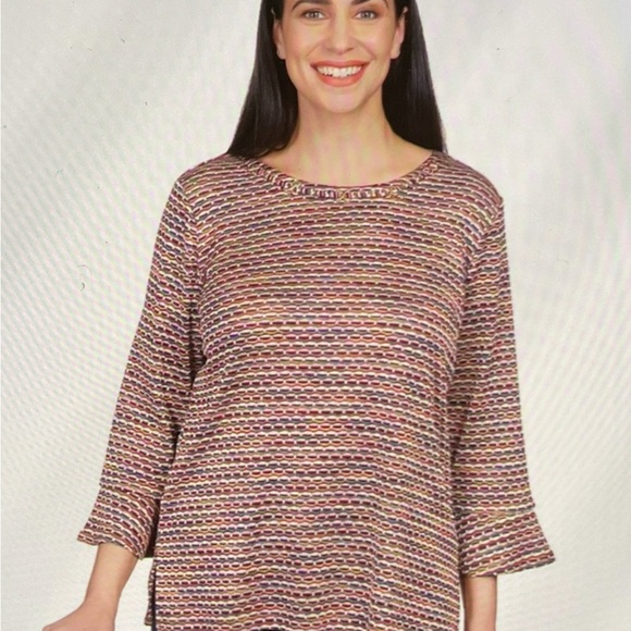 Alfred Dunner Multicolor Knit Top W/Gold embellishment. P2P 28.5 SIZE 1X NWOT - Picture 4 of 8